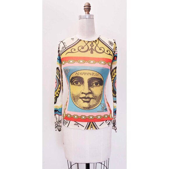 Petit Pois Viviana G Womens Printed Nylon Mesh Happiness Journey Long Sleeve Top - Picture 5 of 10